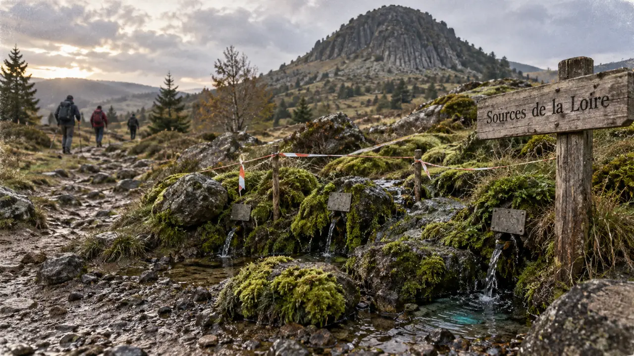 Les sources de la Loire au pied du mont Gerbier-de-Jonc, trois émergences d’eau