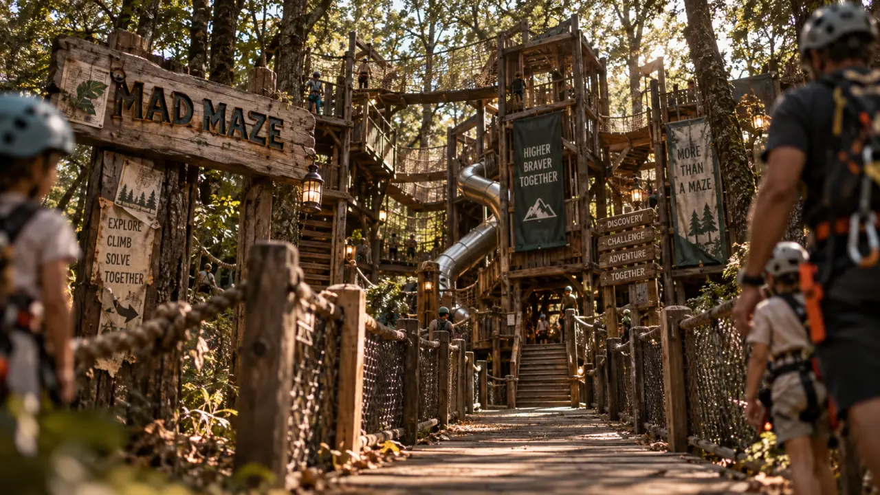 Parc de loisirs Mad Maze : labyrinthe en bois deux niveaux en Ardèche
