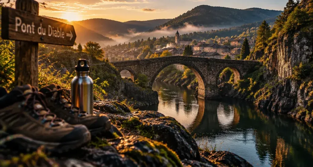 Le pont du diable ardèche randonnée à Thueyts, pont en pierre et eau