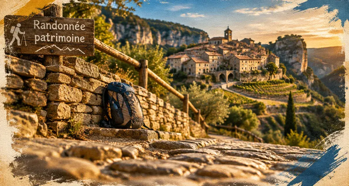 Randonnée patrimoine Ardèche : sentier vers un village perché
