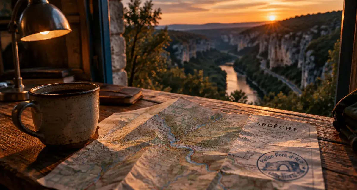 Se loger en Ardèche : camp de base avec gorges au coucher du soleil