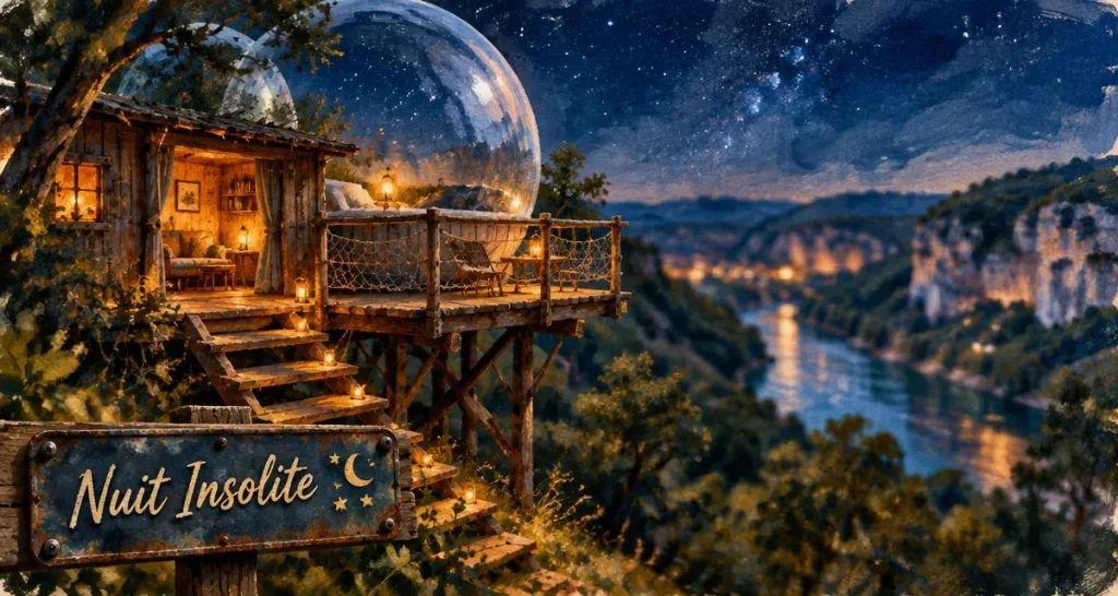 Séjour insolite en Ardèche : cabane en bois sur pilotis et bulle transparente