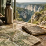 Séjours randonnée Ardèche : carte et chaussures au sentier, gorges