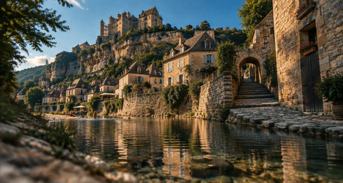 Tourisme Vogüé Ardèche : rivière claire et ruelles vers le château