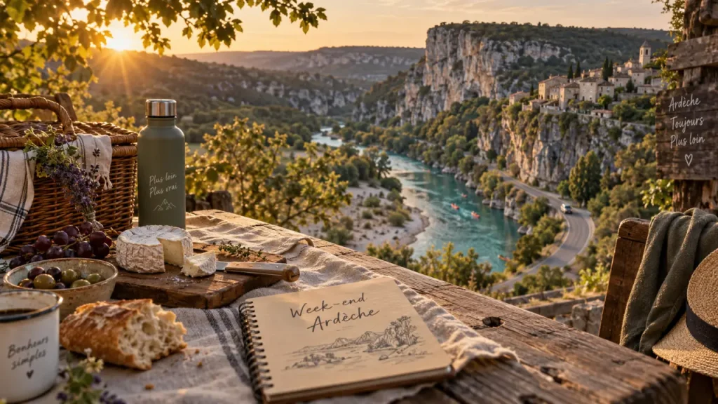 WE en Ardèche : route dans les gorges, village en pierre